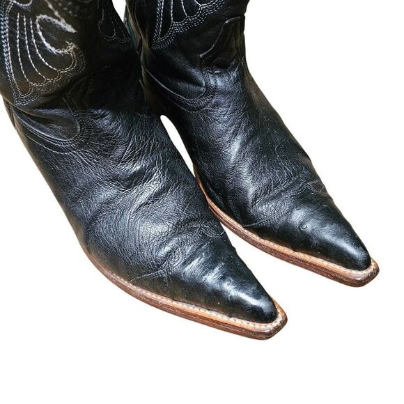 Los Altos Black Ostrich Leather Boots Mens Size 8 EE width Rodeo Western Cowboy - Picture 3 of 15